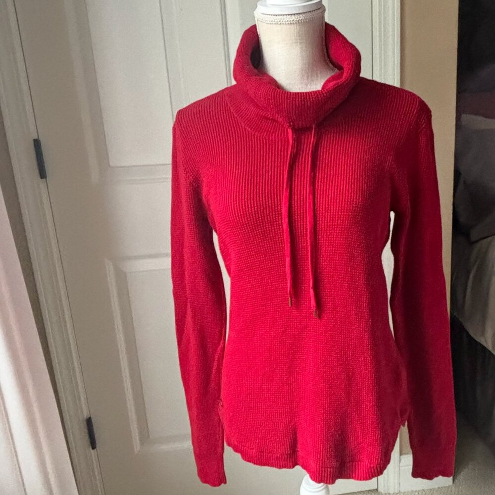 Ralph Lauren - Thermal Knit Cowl Neck Red Sweater - 100% Cotton (Size: M)